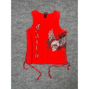 Biker Design Red Skull Lace-Up Tank Top Womens L Y2K Biketoberfest 2009